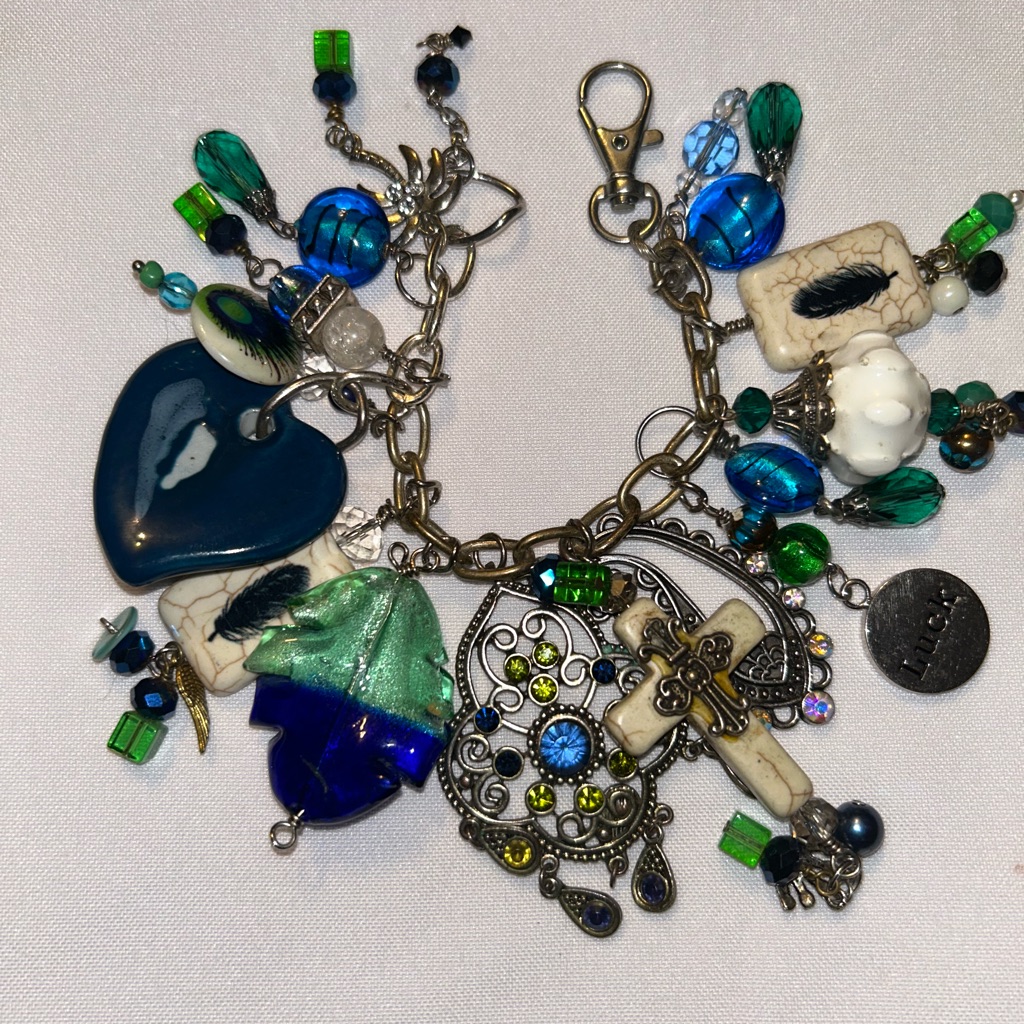 Green & Turquoise “Luck” Chunky Charm Bracelet